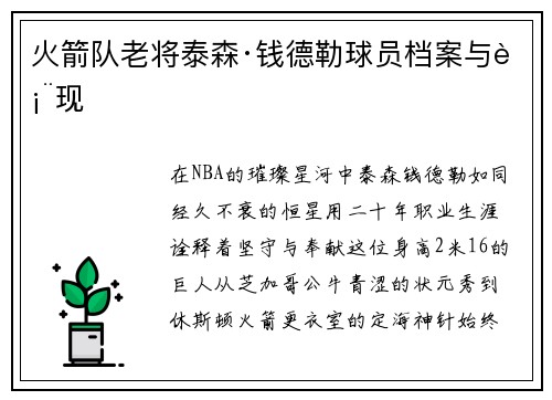 火箭队老将泰森·钱德勒球员档案与表现